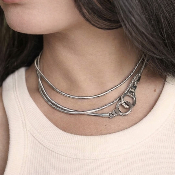 Air & Anchor Stainless Steel Cuffkeeper Necklace with Triangular Crystal Pendant - Picture 2 of 7